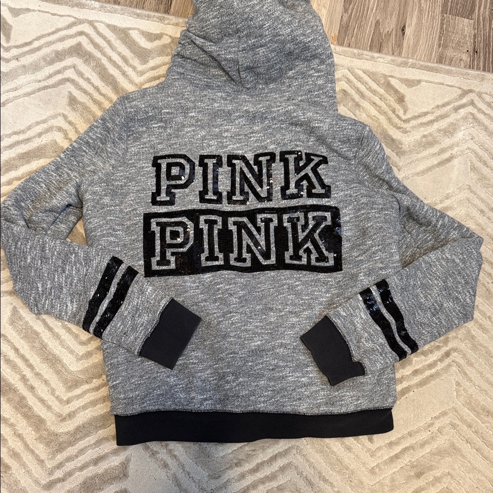 PINK Victoria's Secret Gray Hoodie with Black Accents